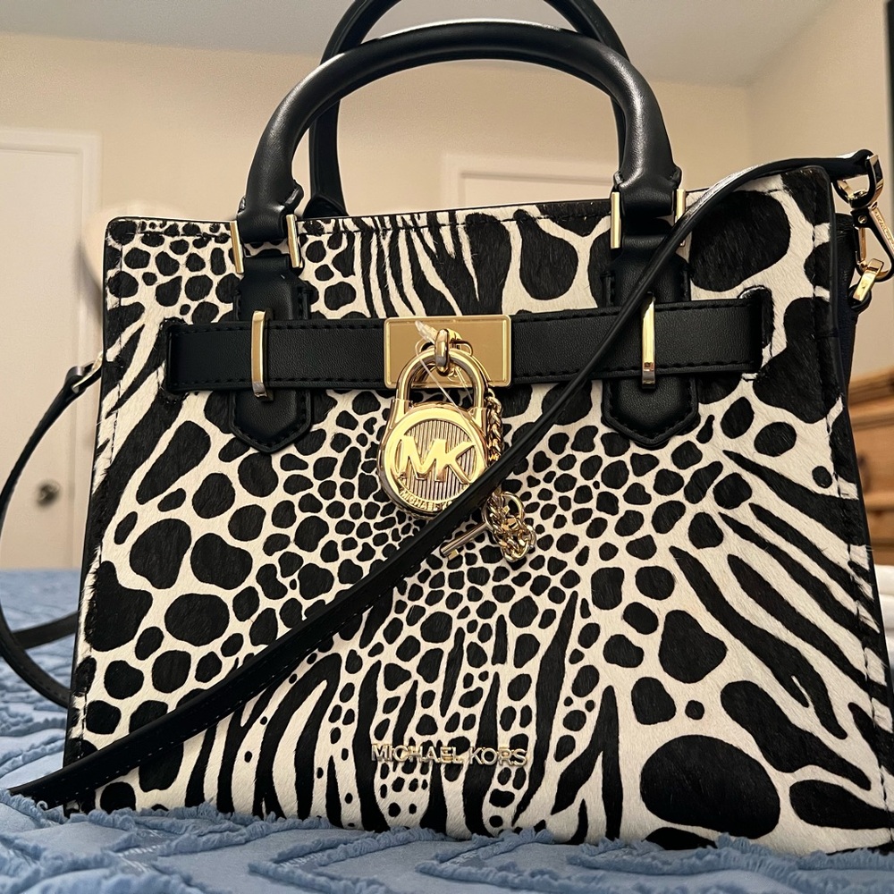 Michael Kors Black and White Patterned Satchel
